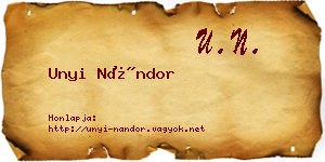 Unyi Nándor névjegykártya